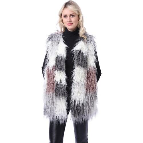 Faux Fox Fur Vest Womens Jacket Mid Length Stitching Vest Fluffy Coat Sleeveless Fourrure Femme 2021 Real Photo Quality Teddy