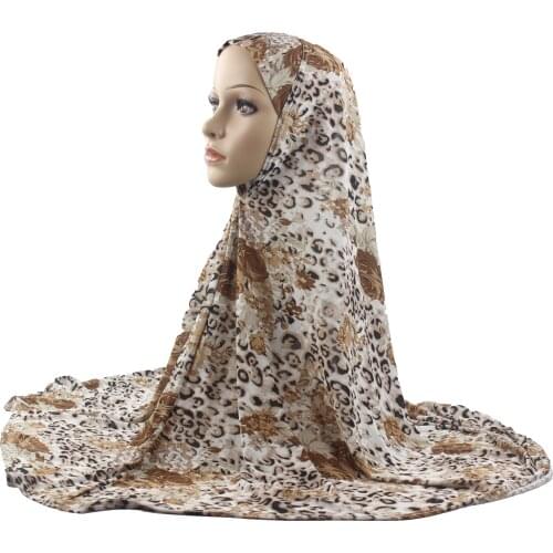 10pcs Muslim Women Girls Hijab Islamic Scarf Woman Amira Cap Full Cover Headwear Soft Stretch Leopard Pattern Wholesale
