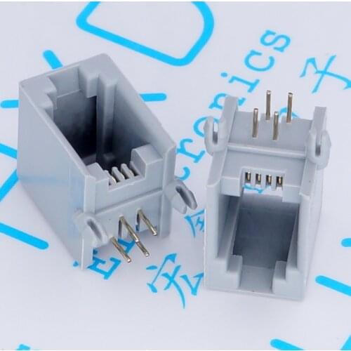 100pcs/lot RJ11 Gray 4P4 Phone Socket 4P4C Phone Holder RJ10 Phone Holder PCB Receiver Socket