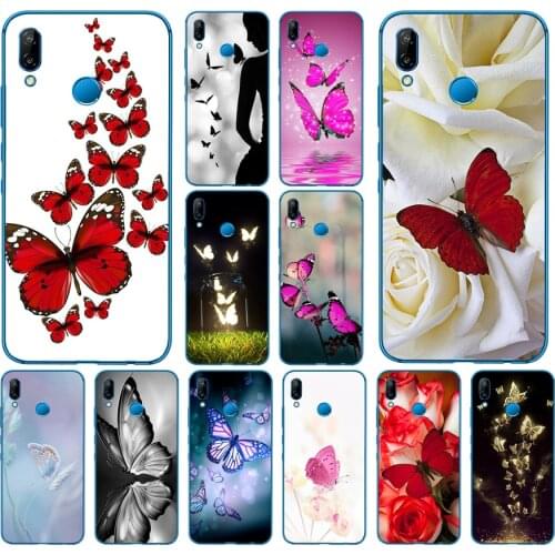 204 Red butterfly on white roses flower Soft Silicone Cover for Huawei P9 P10 P20 P30 Lite mate 10 20 PRO lite p smart 2019 case