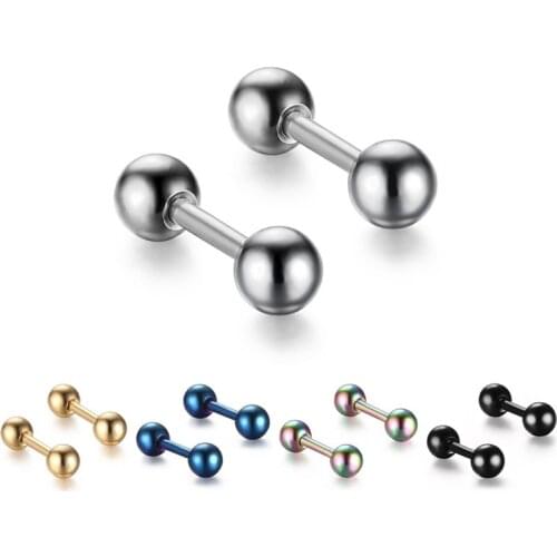 5pcs Stainless Steel Dumbbells Stud Earrings Classic Trendy Simple Style Earring Studs For Women Girls Fashion Jewelry Gifts