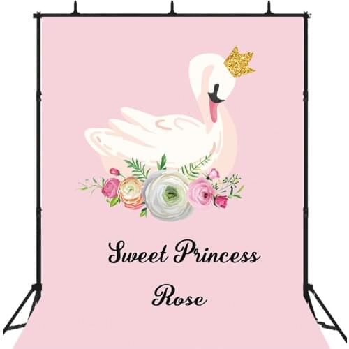 White swan pink princess Backdrops photography background gold Crown Watercolor flower baby shower girl dessert table photo prop