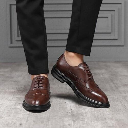 Brogue Formal Leather Shoes Men Elegant Dress Brown Black Fashion Wedding Shoes for Men Formal Office Shoes Man Leather Classic
