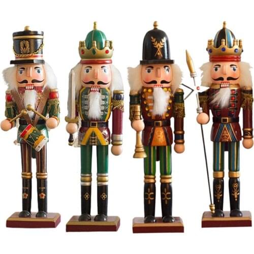 30 Cm Wooden Nutcracker Soldier Doll Christmas Decoration Doll Color Hand-Painted Retro Wood Soldier Home Craft Ornament