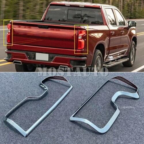 For Chevrolet Silverado 4th Gen 2019-2020 ABS Chrome Rear Tail Light Lamp Cover Trim 2pcs Car Accessories Interior Car Decor