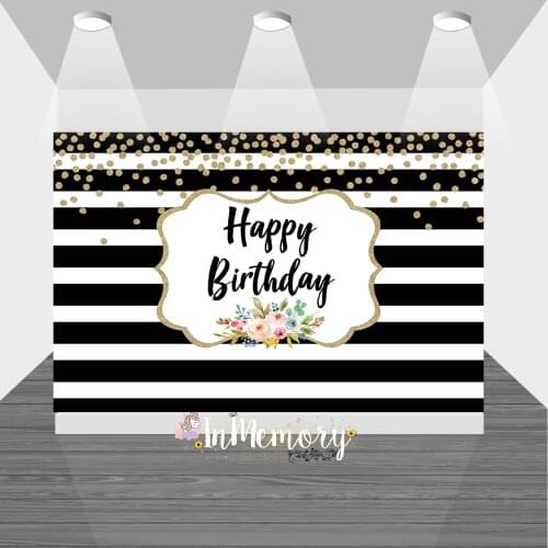 Happy Birthday Background for Photography Customized Black and White Bokeh Gold 16th 18th Birthday Backdrop for Photo Studio