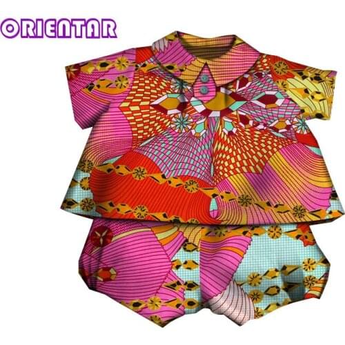 2 Pieces Set Kids African Clothes Summer African Wax Print Baby Girls Shirt Tops and Shorts Pants Bazin Riche Suits WYT535