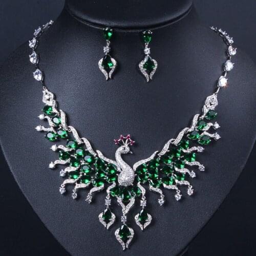 Zlxgirl bridal jewelry sets Multicolored Cubic Zirconia Big Peacock Choker Necklace Wedding Jewellery Set Bridal Costume Jewelry