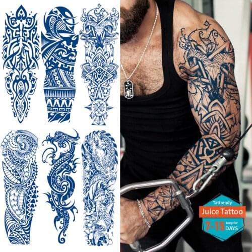Maori Totem Temporary Tattoos Sleeve For Men Women Adult Rose Compass Tribal Fake Tattoo Realistic Full Arm Tattoo Sticker Sword