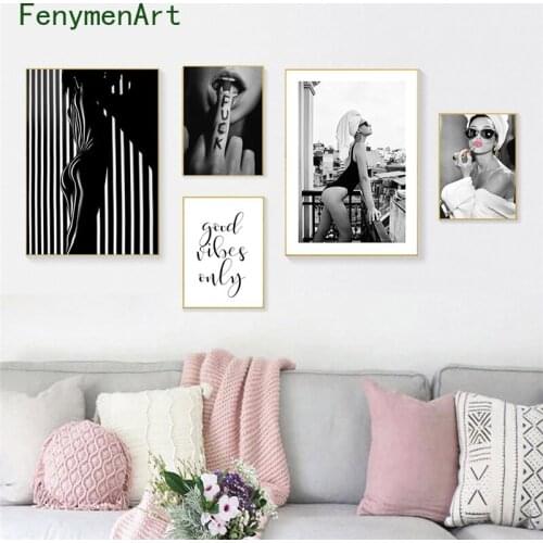 Fashion Coco Woman Posters Black White Wall Art Canvas Paintings Flower Vogue Quotes Prints Nordic Pictures for Room Home Decor