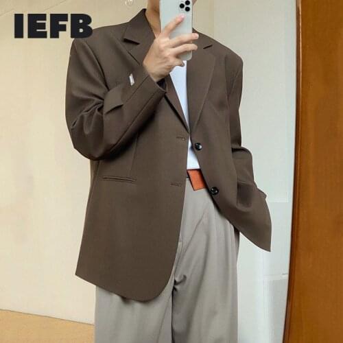 IEFB Mens Causal Single Breasted Blazers Autumn New 2021 Vintage Brown Mens Clothes Casual Niche Design Loose Suit Coat 9Y5157