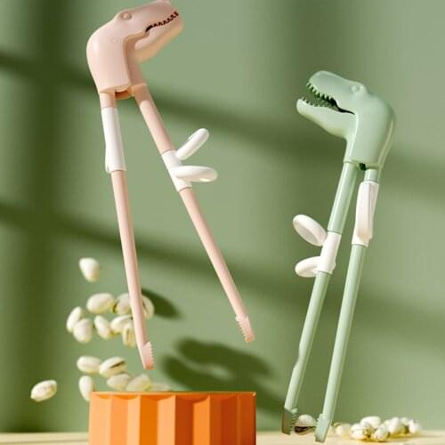 1Pair Children Tableware Kids Training Helper Cartoon Dinosaur Learning Training Chopsticks 360° Adjustable ABS Portable