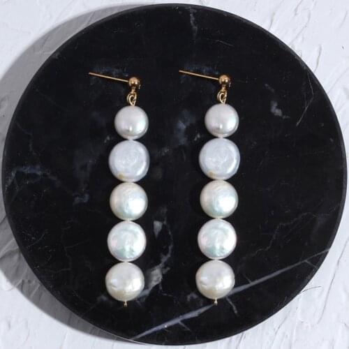 2020 new pearl long earrings fashion Flat round pearl korean design jewelry women adds charming pendant cережки accessories gift