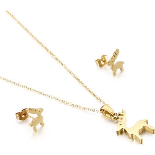 New Korean version of time simple and cute deer necklace earrings two-piece set