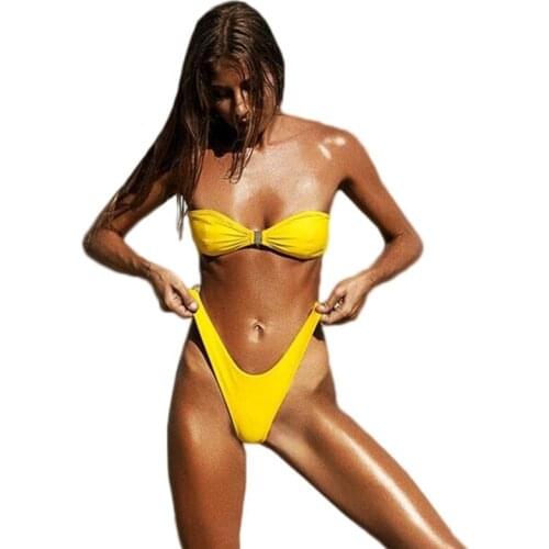 Wholesale Pure Color Split High Waist Bikini Ladies Swimsuit Nylon Fabric New Sexy Bikinis Woman Swimwear black Beachwear Set