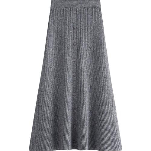 2021 Autumn Winter New Vintage Knitted A-Line Skirt Women Elegant Fashion Solid Color High Waist All-match Long Pleated Skirt