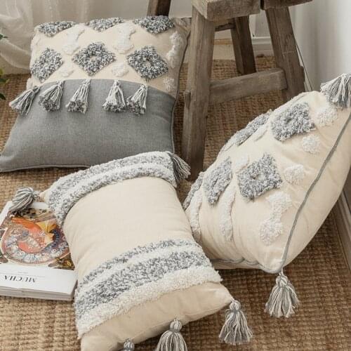 Bohemian Sofa Pillow Waist Cushion Long Pillow Tufted Pillowcase Geometric Pattern Chair Cushion Outdoor Cushions Chair Pad