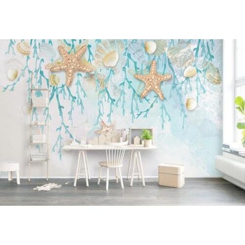Custom wallpaper blue shell starfish coral background wall size can be customized wallpaper mural 3d wallpaper wall for