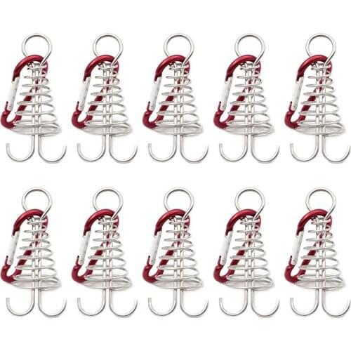 10 Pcs Spiral Shaped Spring Octopus Deck Peg with Carabiner Hooks Durable Rope Buckle Tent Hooks Board Pegs for Camping Hiking