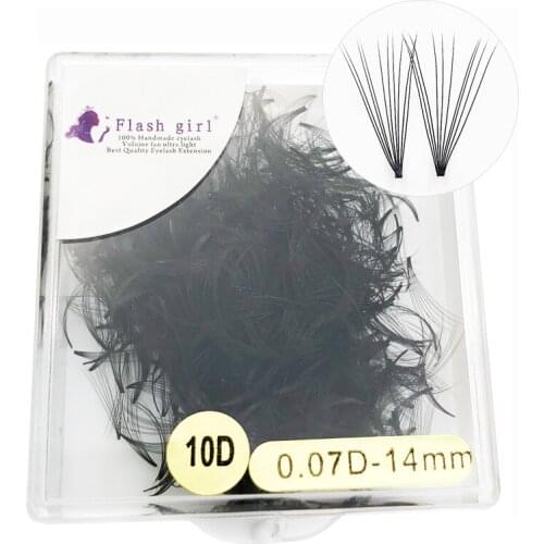Flash girl eyelashes extension 10D 14mm short stem private label Russia volume lashes 1000 Fans