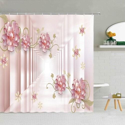 Chinese Style Luxury Diamond Flower Shower Curtain Waterproof Polyester Fabric Bath Curtains High Quality With Hooks 3D Printing