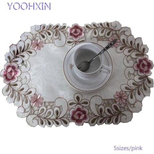 Luxury satin round table place mat pad Cloth embroidery lace placemat cup mug Christmas tea coffee coaster dining doily kitchen