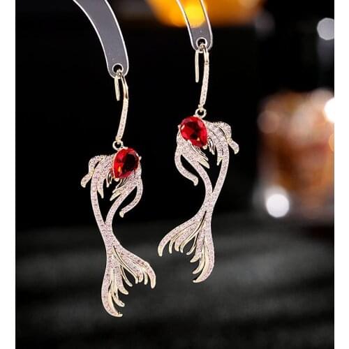 Of south Korean web celebrity earrings ultra micro fairy personality koi fish earrings set zircon goldfish ear hook