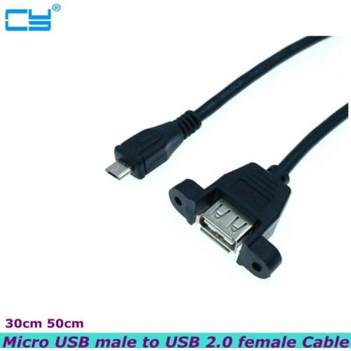 USB 2.0 Female to Micro Male Extension Cable With Panel Mount Screw Hole Lock Connector Adapter Connector for Computer 0.3m