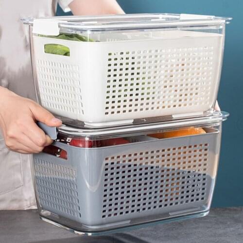 Fridge Storage Box Refrigerator Fruit Vegetable Drain Basket Fresh-Keeping Box With Lid Storage Containers Kitchen Tools Cocina