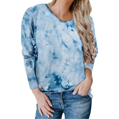Womens Tops And Blouses Fashion Women Loose Round Neck Tie-dye Long-sleeved Blouse Casual Loose Tops Blusas Mujer De Moda 2021