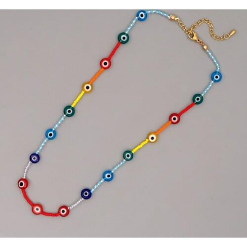 Go2Boho Turkish Evil Eye Beaded Choker For Women Colorful Delica Beads Necklace Rainbow Chokers Bohemia Necklaces Trendy Jewelry