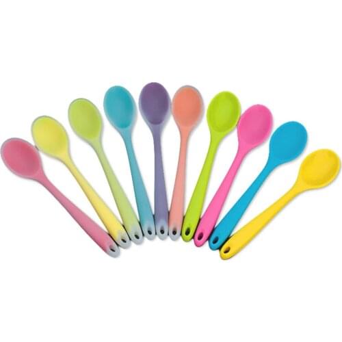1Pcs New Colorful Silicone Spoon Heat Resistant Non-stick Rice Spoons Kitchenware Tableware Learning Spoon Cooking Kitchen Tool