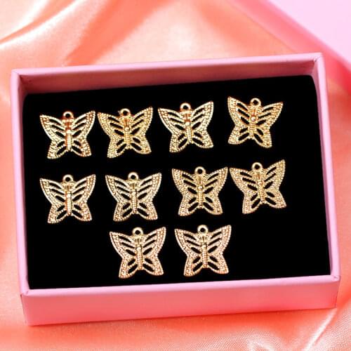 10Pcs/lot Charms Hollow Butterfly 15x14mm Gold Color Metal Charm Pendant Accessories Jewelry For DIY Earrings Necklace Wholesale