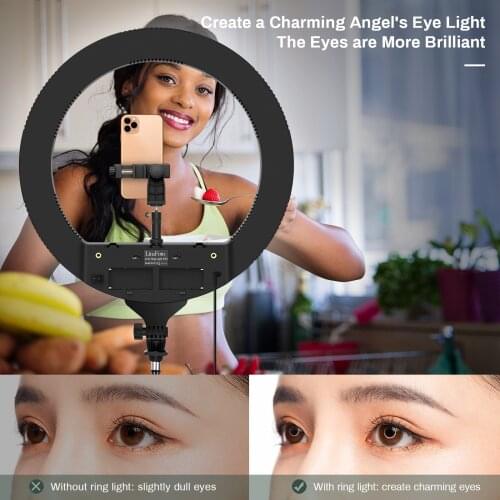 19'' 60W Bi-Color Large Ring-Circle-with Stand and LCD Display 480 Pcs Lamp Beads 3200-7500K CRI 96+ Selfie Halo Light-for Live