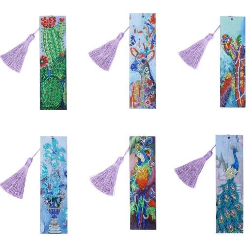 2020 DIY Special Shaped Beaded Diamond Painting Bookmark Beautiful Leather Tassel Bookmark with Heart and Flower School Supplies