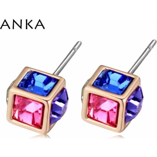 2020 cube crystal earrings gold color square stud earring for women Crystals from Austria #116654