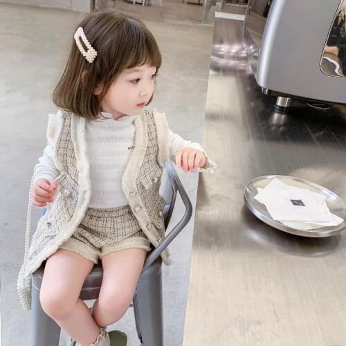 2021 Baby Girls Fashion Clothing Set Vest Jackets+shorts Spring Autumn 2pcs Suits Kids Girl Plaid Suit Children Clothes