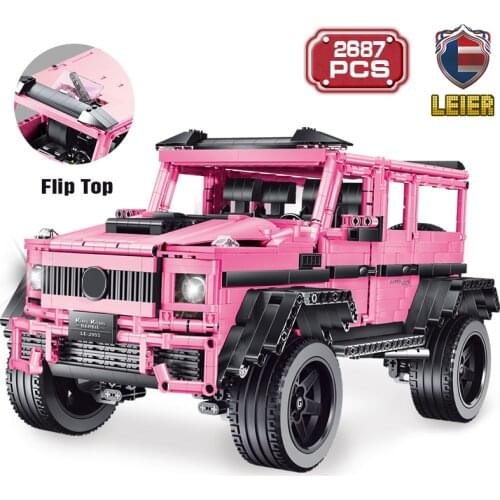 Leier 2687pcs Hihh-Tech Creative Building Blocks Super Car Speed SUV Model DIY Pink Car Club Bricks Toy Gift for Children Boys