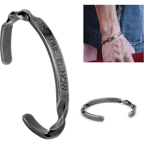 THE TIME IS NOW Letters Bangle Man Women Hip Hop Accessories Titanium Steel Cuff Bangles Bracelets Inspired Jewelry Gift