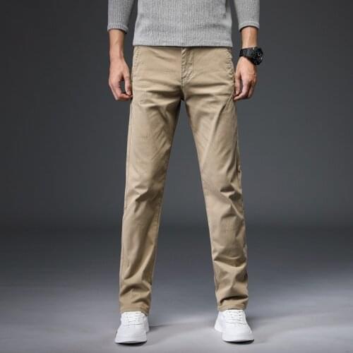 2020 Spring Autumn Mens Middle Waist Trousers Pure Color Mens Pants Men Cotton Pant Man Straight Trouser Big Size 28-40,P326