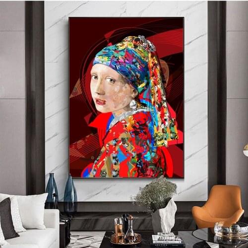 Girl With a Pearl Earring Graffiti Art Paintings Print on Canvas Modern Posters Famous Artwork Re-Creation Home Decor Pictures