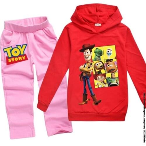 Disney New Spring and Autumn Boys Girls Toy Story 4 Suit Fashion Hoodies Sweater 100% Cotton Baby Two Sets of Childrens Sets