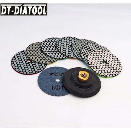 DT-DIATOOL 8pcs/set Dry Flexible Polishing Pads Dia 4"/100mm Polishing Wheel Resin Bond Diamond Sanding Disc For Granite Marble