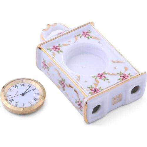 CERAMIC MINI CLOCK, CRAFT DECORATION ROSE PETAL FLOWER CLOCK, HANDMADE ORNAMENTS