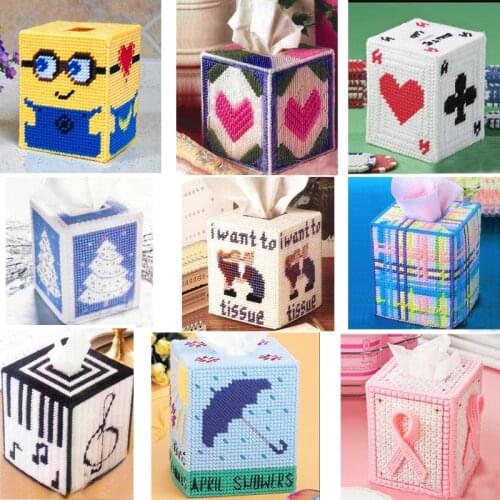 DIY 3D Cross-Stitch Tissue box embroidery storage Has been cut