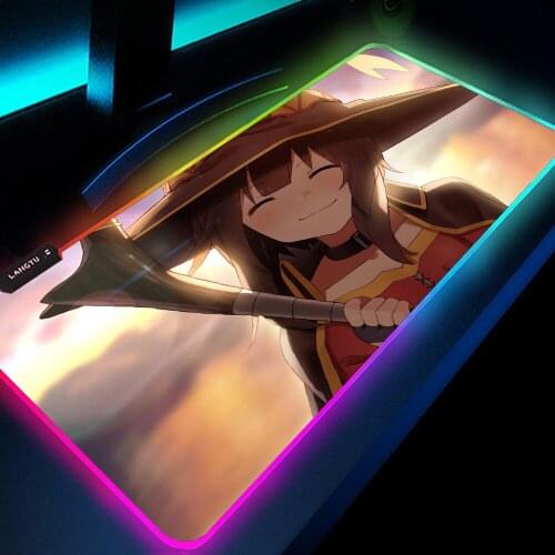 Mouse Pad Anime Konosuba Desk Mat Desk Protector Mat RGB Colorful LED Light Soft Large Memo Pad 350x600 Desk Pad Carpet Keyboard