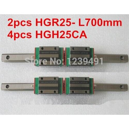 2pcs HIWIN linear guide HGR25 -L700mm with 4pcs linear carriage HGH25CA CNC parts
