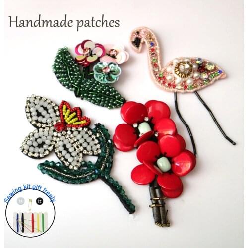Fashion DIY bird flower beaded Patches for clothing Embroidery Sequin sew on animal patches for bags decorative parches applique