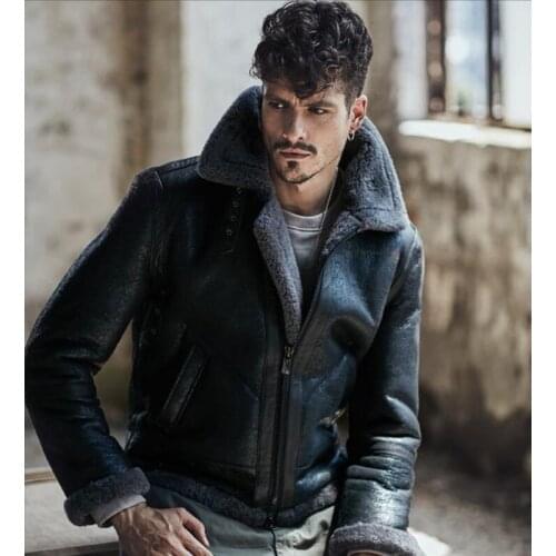 2018 New Fashion Mens Shearling Leather Jacket Dark Brown B3 Jacket Original Flying Jacket Camouflage Gray