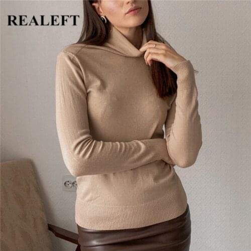 REALEFT 2021 New Knitting Pullovers Women Turtleneck Slim Sweater Autumn Winter Bottoming Long Sleeve Minimalism Female Sweaters